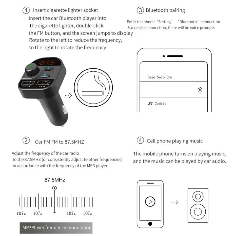 Car Plug Dual USB Charger Bluetooth FM Transmitter MP3 Player Radio Adapter Kit 57BA