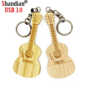 

SHANDIAN USB 3.0 wooden guitar usb with metal keychain USB flash drive pendrive 8GB 16GB 32GB 64GB 1 pcs free customer LOGO