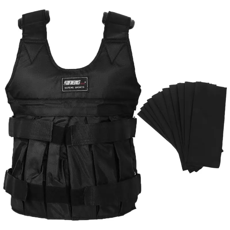 

50kg Max Black Adjustable Loading Weighted Vest Durable Thickening Exercise Training Fitness Jacket Waistcoat