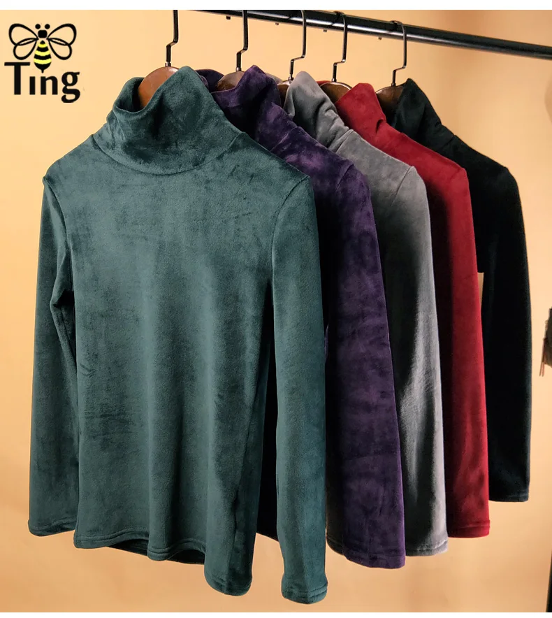 Tingfly повседневные Бархатные рубашки для женщин зима осень весна водолазка тонкий велюр Пуловеры Блузка Топы Плюс Размер 3XL Женская блузка