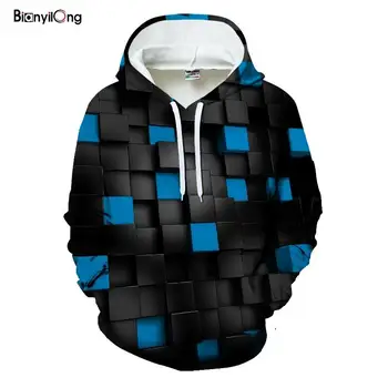 

BIANYILONG 2019 new Hot Sale Men Sweatshirts 3D Print Print Velvet Hoodie Male Tracksuits Pulover Hoody Streetwear With squares