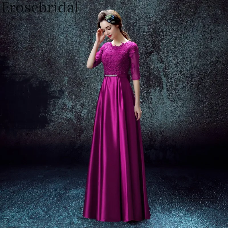 Erosebridal, кружевное вечернее платье, длинный рукав, элегантное, официальное, женское, вечернее платье с ремнем, с бантом, на молнии, сзади, 6 цветов