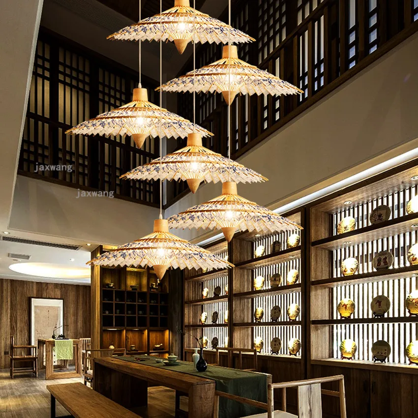 

Bamboo LED Pendant Lamps Nordic Restaurant Hanging Ceiling Lamps JW Postmodern Chandelier Light Fixture Kitchen Accessories
