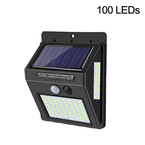 100 светодиодный s PIR датчик движения Солнечный светодиодный светильник для крыльца наружный настенный светильник IP65 Водонепроницаемый забор для двора умный уличный светильник безопасности ing - Испускаемый цвет: 100 LEDs