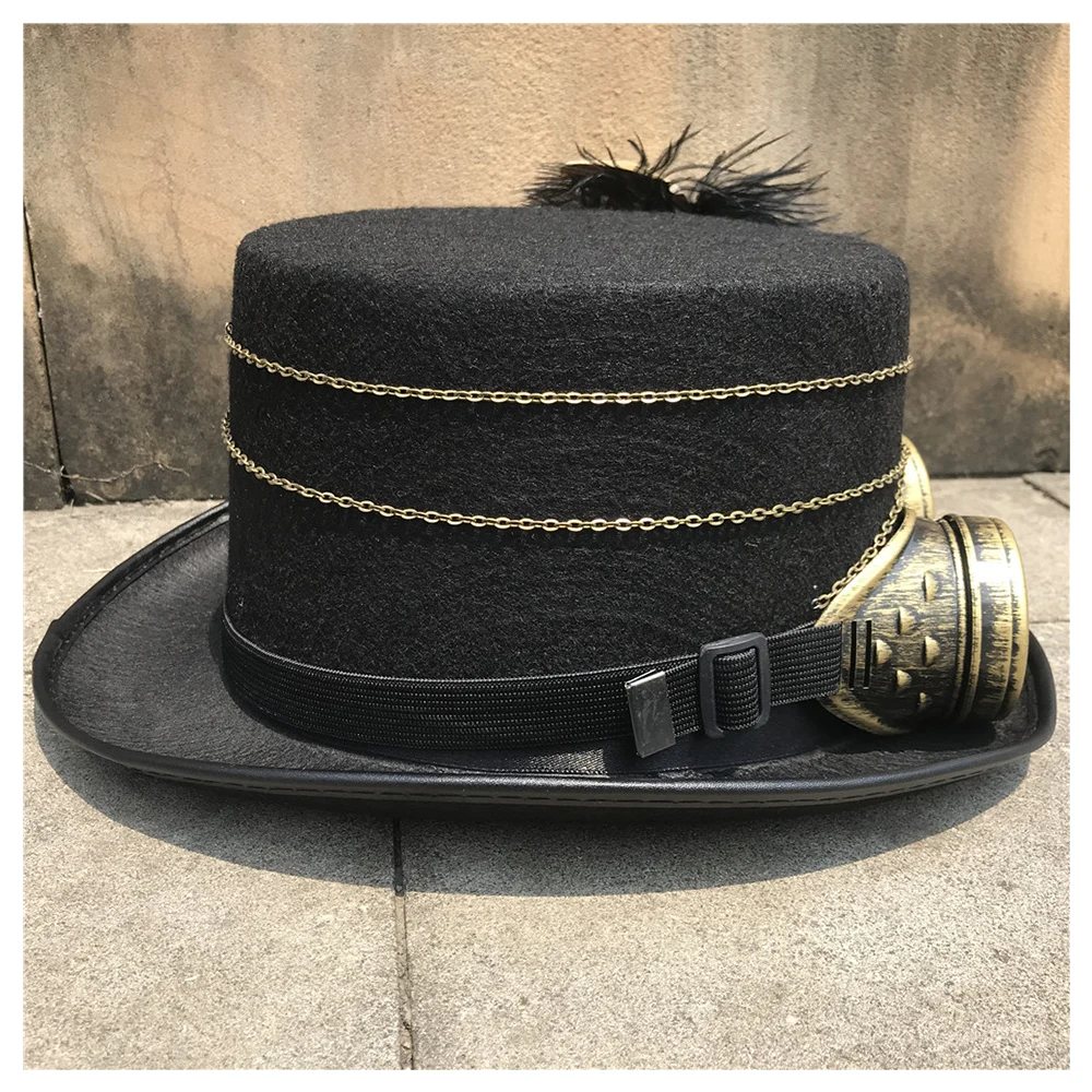 Unisex Men Women Handmade Steampunk Top Hat With Gear Glasses Cosplay Hat Dance Punk Party Hat Decoration Size 57CM