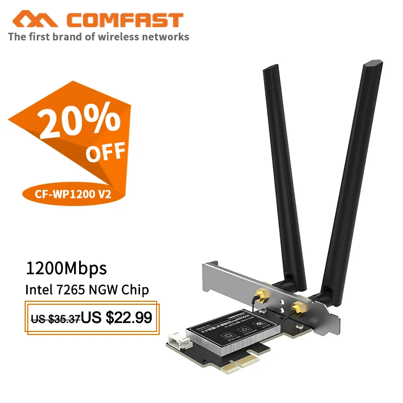 Comfast Двухдиапазонная Беспроводная-AC Intel 7265AC PCI-E сетевая карта Wi-Fi 802.11ac + Bluetooth 4 2