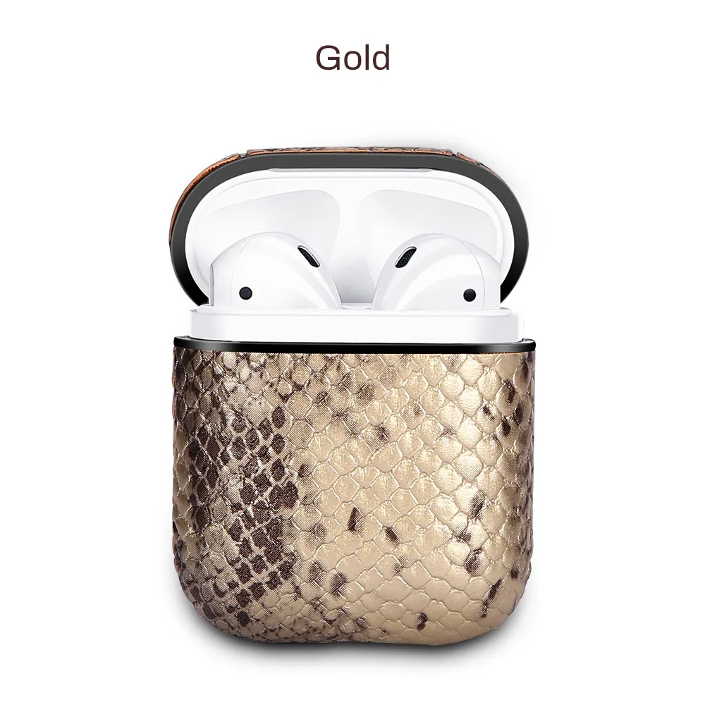 Snake Skin Earphone Case For Apple AirPods Protector Anti-lost Pouch For Air Pod Wireless Bluetooth Earphone Fashion Carcasa Bag - Color: gold