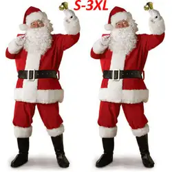 Новый костюм Санта Клауса, 5 шт., мужской костюм для взрослых, наряд для рождественской вечеринки, нарядное рождественское платье размера