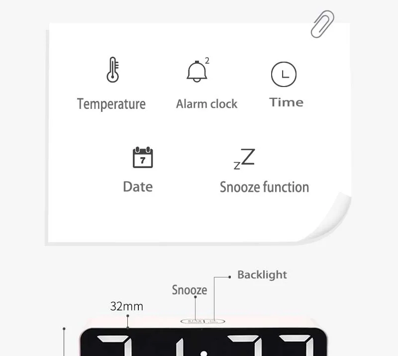LED Digital Alarm Clock Temperature Date Display Desktop Mirror Clocks Home Table Decoration Electronic Clock