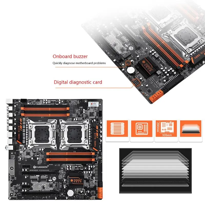 HuananzhiX79-8D Motherboard Intel Dual CPU LGA 2011 E5 2689 2670 V2 DDR3 1333/1600/1866MHz 256GB M.2 NVME SATA3 USB3.0 E-ATX