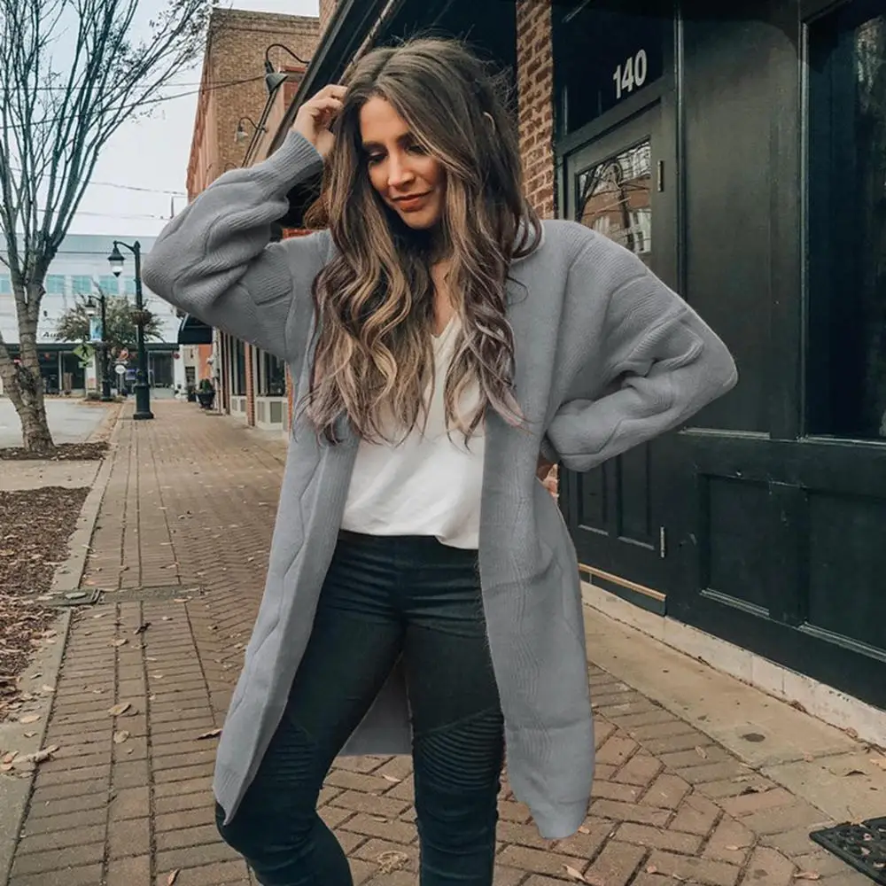Для женщин s Boho Кардиган с открытым передом Для женщин V образным вырезом Фонари рукав Открыть стежка свободный свитер куртка дешевая одежда женский Вязанный свитер пальто
