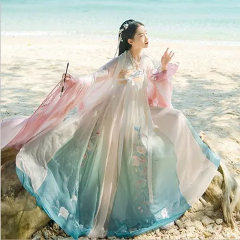 

Hanfu Women Gradation Blue Chinese Ancient Traditional Wedding Hanfu Dress Women Carnival Cosplay Costume For Lady Plus Size 5XL