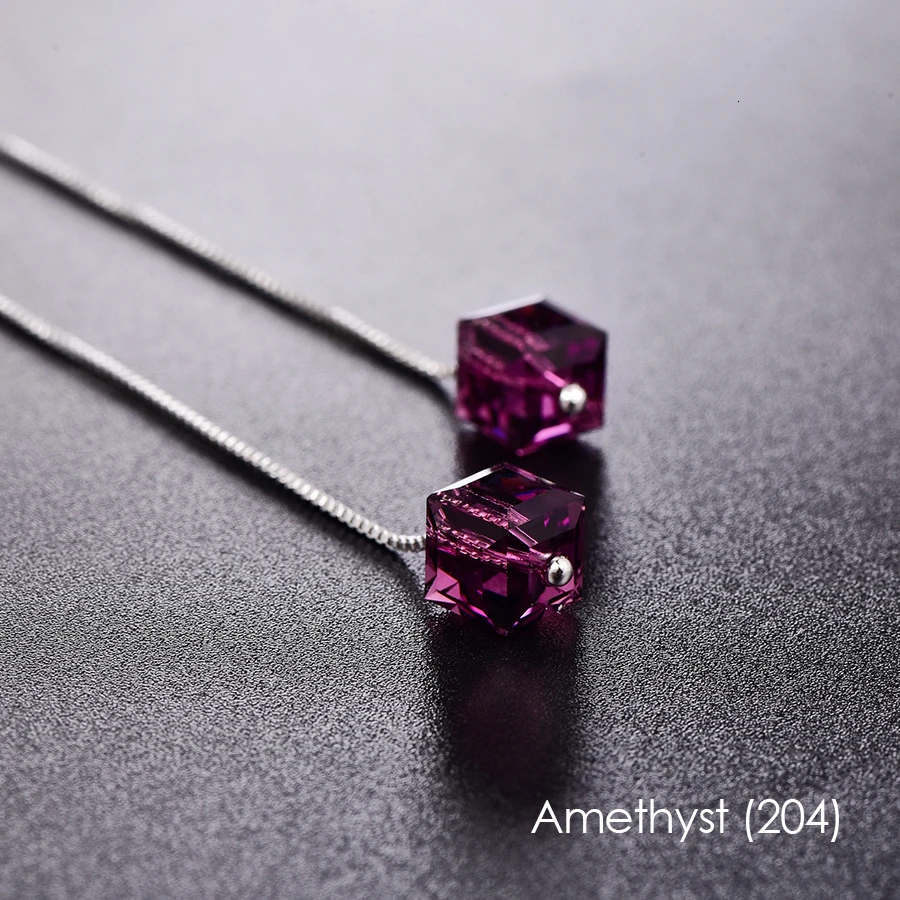 Кристаллы от Swarovski Квадратные бусины Висячие серьги для женщин серебряная цепочка пирсинг модные серьги с подвесками Свадебные ювелирные изделия подарок - Окраска металла: Crystal Amethyst