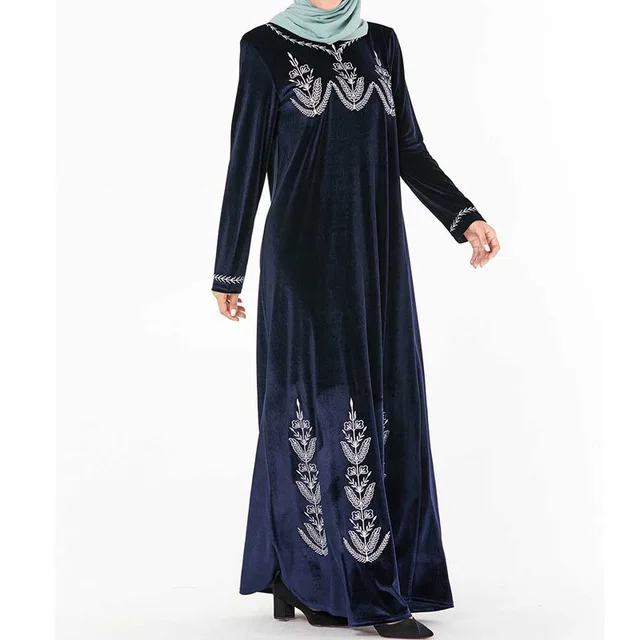 blue dress Abaya Дубай мусульманский хиджаб платье Кафтан Исламская одежда Абая для женщин турецкий Musulmane марокканский плюс размер арабский Рамадан - Color: blue dress
