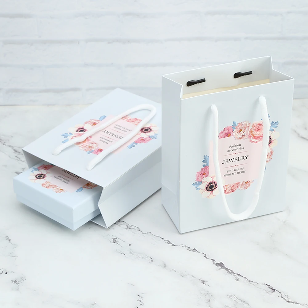 

Blue Gift Bag with Handles Craft Jewelry Package Paper Gift Box Christmas Birthday Decoration Event Party Supply Packing Bags