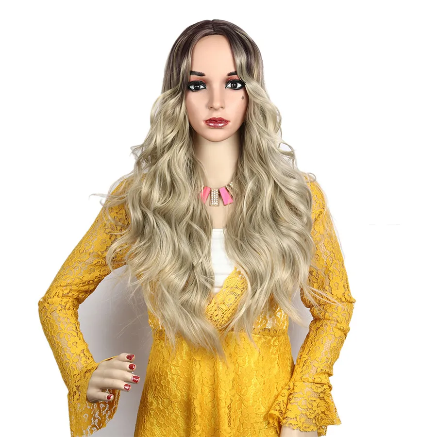 Longo Corpo Onda Ombre Loira Penteado Cabelo Sintético Mulheres 6 Aplicador de sombra