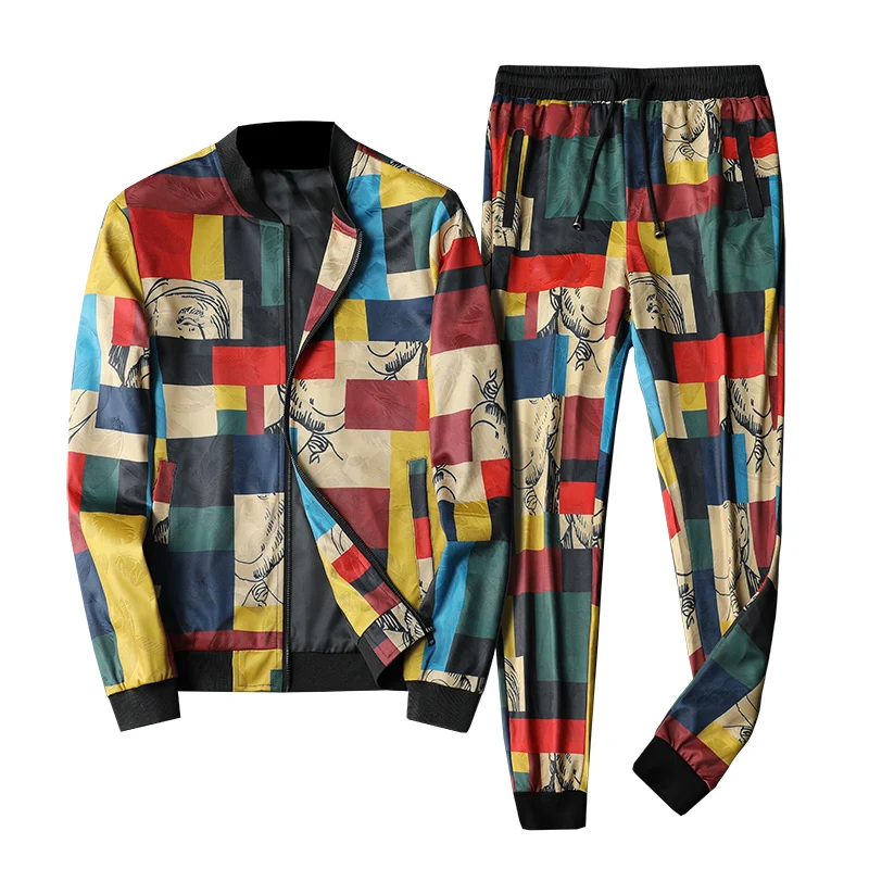 

Sharp Plaid Print Mens Tracksuits 2019 Abbigliamento Uomo 2 Piece Set Dresy Meskie Esofman Takımı Luxury Fashion Mens Tracksuit