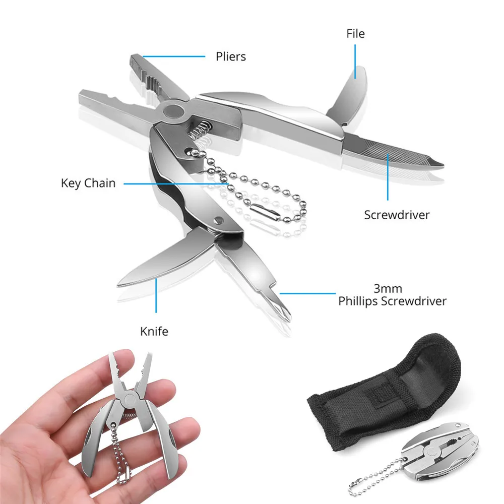 

5 in 1 Multifunction Folding Plier File Stainless Steel Foldaway Knife Keychain Screwdriver Camping Survival EDC Tools Car Kits