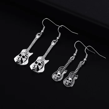 

Trendy Vintage Guitar Shape Dangle Antique Silver Plated Earrings for Women Girl Retro Drop Earrings Cute Earring Jewelry