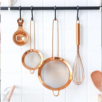 

Stainless Steel Kitchen Handheld Screen Mesh Strainer Rose Gold Flour Sieve Cooking Oil Strainer colander Kitchen Accessories