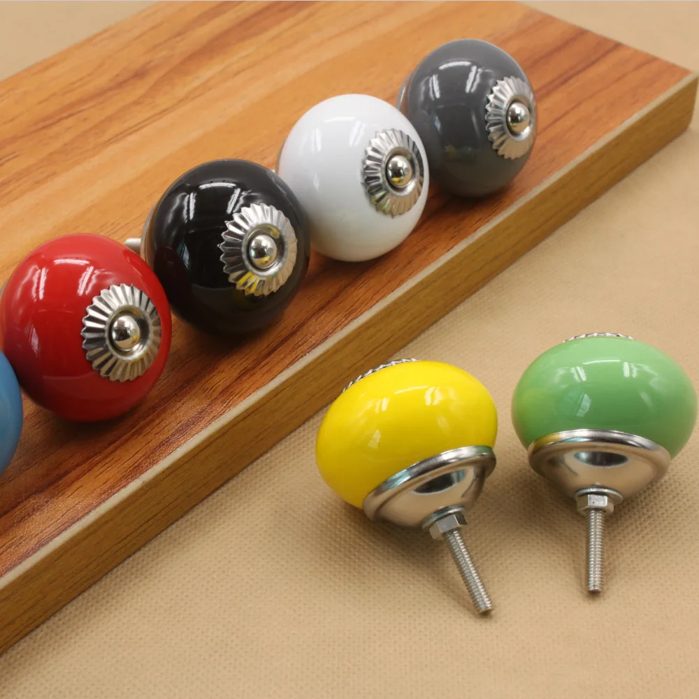 

Wardrobe Ceramic Handle European And American Style Cabinet White Single Hole Round Stainless Steel Drawer