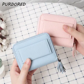 

PURDORED 1 Pc Solid Color Card Holder for Women PU Leather Bank Business Card Wallet Small Coin Purse Female Ladies Mini Wallet