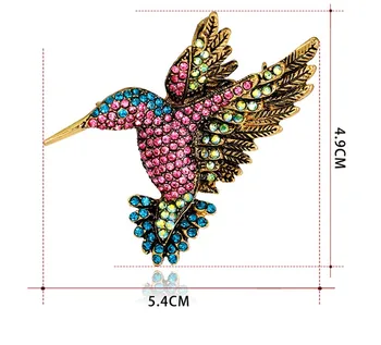

30pcs/Lot Antique Tone Bird Multi-Color Hummingbird Austrian Rhnestone Crystal Brooch Pins Jewelry