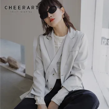 

CHEERART 2020 Casual Blazer Women Grey Blazers And Jackets Coat Ladies Blazer Suit Jacket Designer Blazer Female Clothing