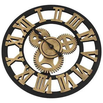 

1Pcs Wall Decoration Wrought Iron Alarm Clock Retro Wall Clock 3D Round Roman Hollow Iron Bar Quiet Decorative Wall Clock Gold 4