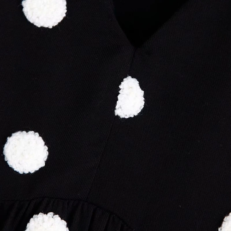 Flabbit женское винтажное платье с v-образным вырезом и вышивкой, белое меховое бальное черное платье vestidos, женские повседневные плиссированные мини-платья с длинным рукавом DS318