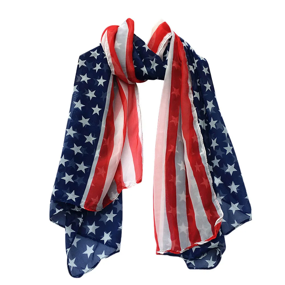 

2020 new autumn Winter Women Fashion Soft Silk Chiffon American Flag Scarf Scarves pattern design long soft yarn shawl Scarf1007