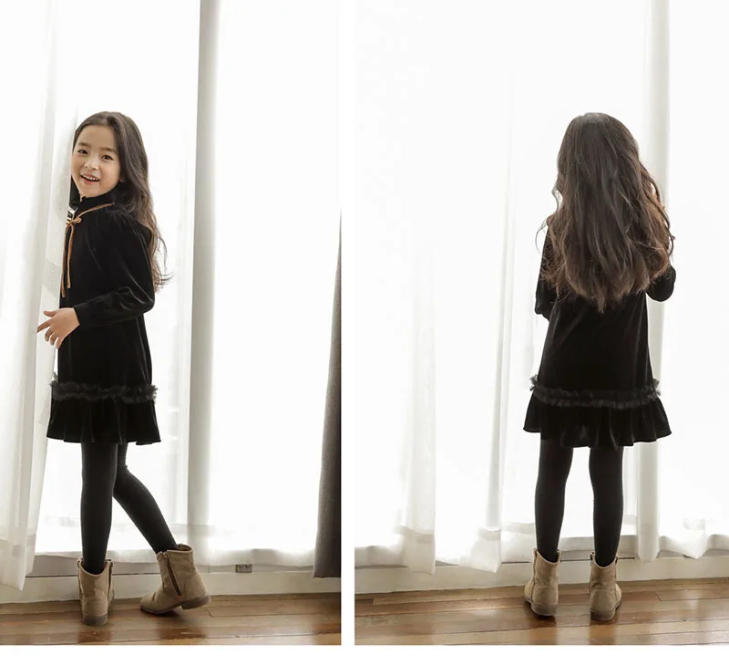 Fleece Big Girl Autumn Winter Dress Teens Kids New Arrival 2019 Dresses Black Children Ruffles Dress Patchwork Christmas Clothes (11)