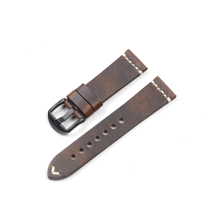 DB Black Buckle EACHE ручная строчка винтажная телячья кожа Ремешки для часов с черной пряжкой - Цвет ремешка: DB Black Buckle