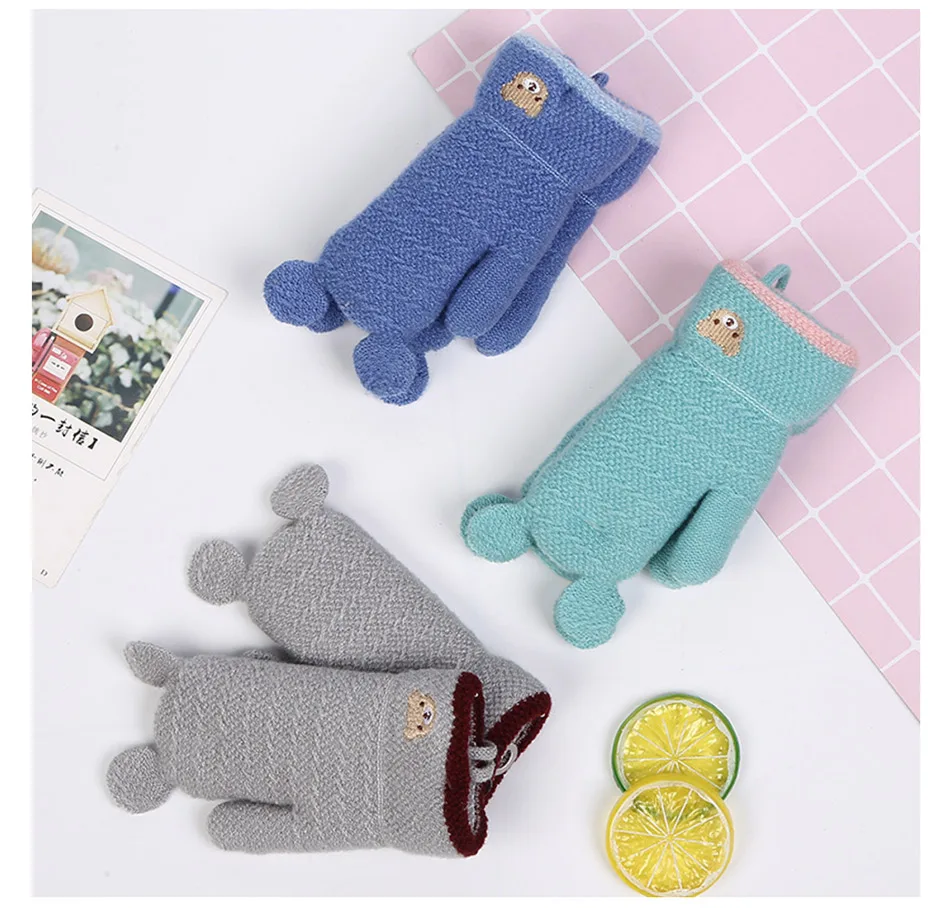 REAKIDS New Cute Baby Gloves Winter Thick Children Gloves Warm Kids Gloves Mittens Knitted Child Mittens For Girls And Boys