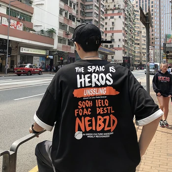 

Men's T-shirt 2019 summer new slim cotton five-minute sleeve monographic loose casual round collar fashion young men's wear