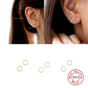 

CANNER 2PCS 925 Sterling Silver Minimalist Round Pendientes Hoop Earring for lovers' Girl Women Ear Bone Buckle Body Jewelry