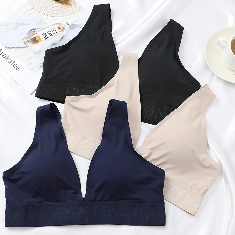 FINETOO 플러스 사이즈 여성 톱 여성 브래지어 S-XL v-넥 여자 란제리 활성 브래지어 섹시한 여자의 속옷은 튜브 탑스를 밀어 