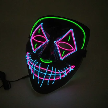 

2020 Halloween LED Glow Mask Purge Movie Costume Party 3 Modes Wire Light Up Mask Double eyebrow Flat head Masquerade Carnival