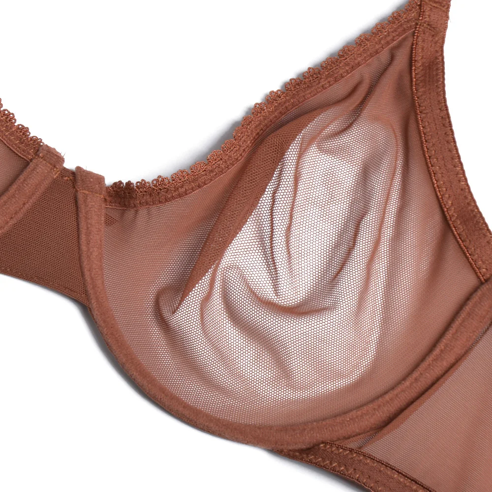 YANDW Brown Bras Panties Sale Separated Transparent Mesh See Through  Stretch Women Sexy Lingerie Big Plus Size BH Set 3 Colors