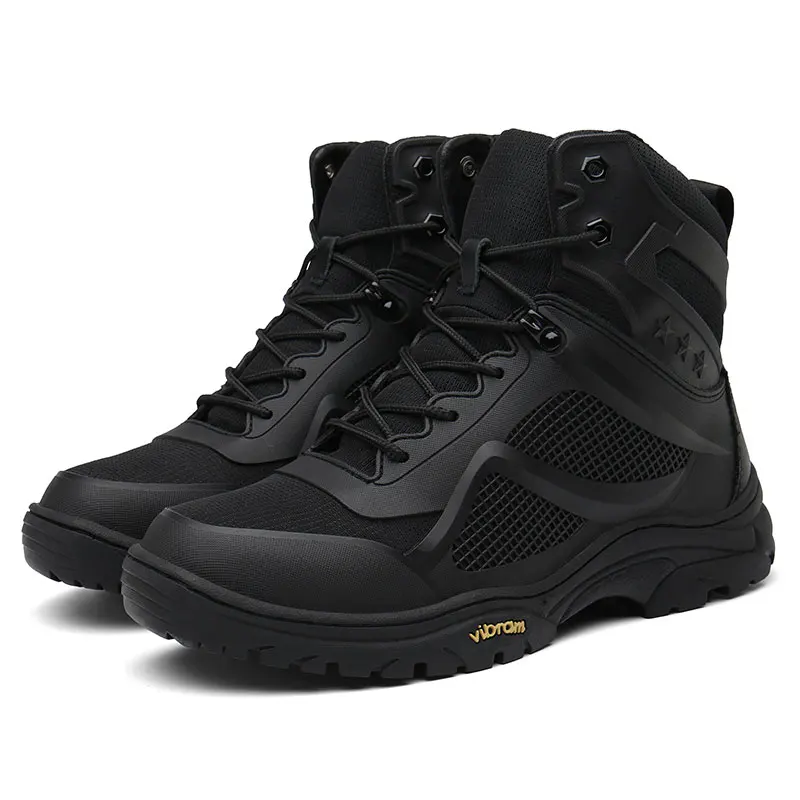 KATESEN/мужские ботинки; теплые кожаные зимние ботинки; мужские уличные рабочие ботинки; Мужская походная обувь; модные резиновые ботинки в Военном Стиле - Цвет: Черный