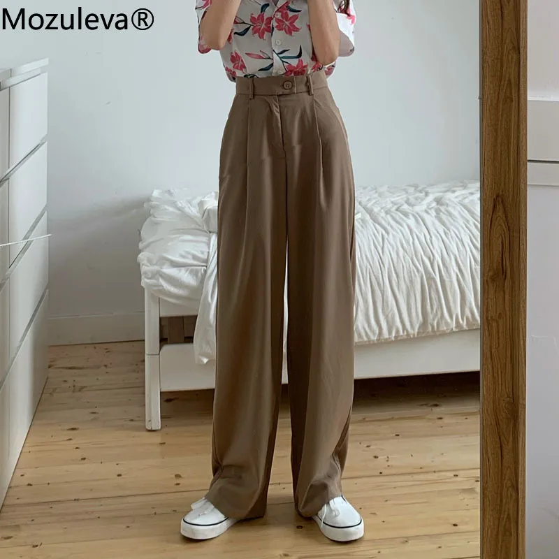 Mozuleva Casual High Waist Wide Leg Pants Women Bottoms 2020 Summer Suit Pants Solid Loose Long Straight Trousers Female photo