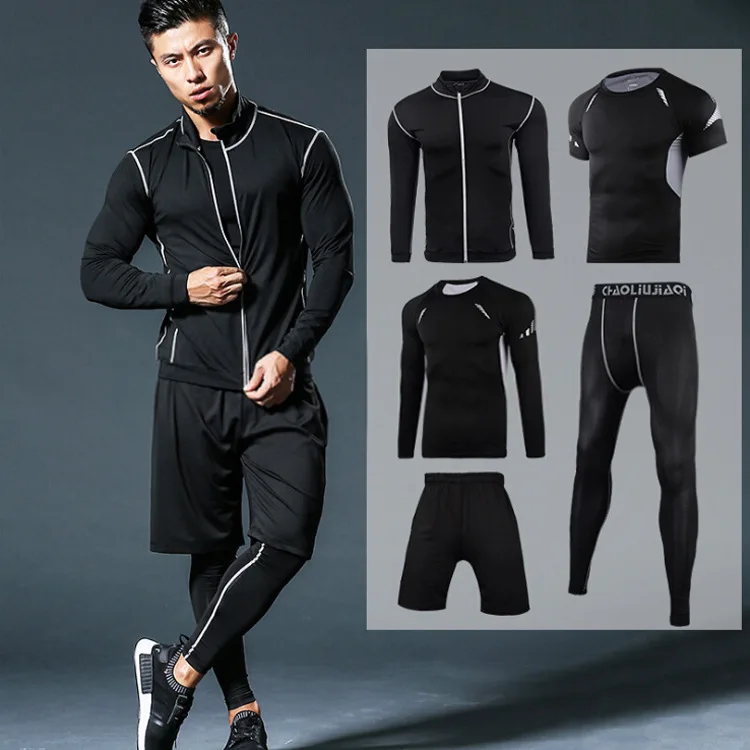 

New Style Spring And Summer Fitness Suit Men's Quick-Dry Fitness Clothing Basketball Wear Sports Set Short Sleeve Tight-Fit Jogg