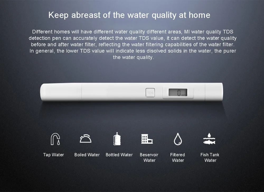 Xiaomi TDS метр тест er портативные ручки обнаружения тест на воду качество тестовые ручки EC TDS-3 тестовый er метр цифровой для дома