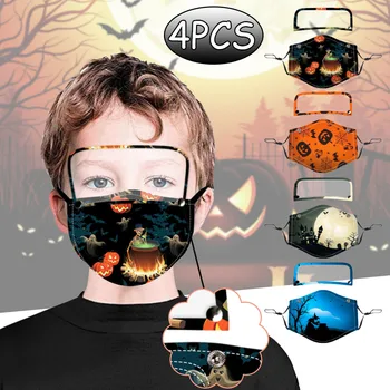 

4pcs Halloween Children Eyes Transparent Visible Face Msk Good Quality Material Face Mouth Msk Cotton Facewear Caps Face Scarf