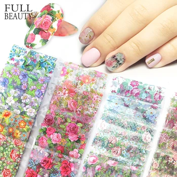 

10pcs Flower Nail Art Foils Transfer Slider Mixed Designs Rose DIY Sticker Nail Foil UV Gel Adhesive Wraps Accessories CH798-BC