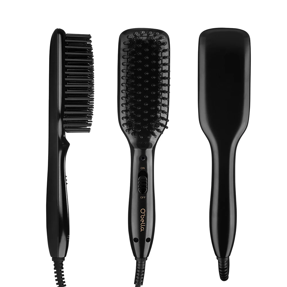 Расческа-выпрямитель для волос, 45 секунд, быстрый нагрев, 28 мм, длинная и высокая плотность, расческа, зубы, анион, расческа-выпрямитель для волос - Цвет: Черный