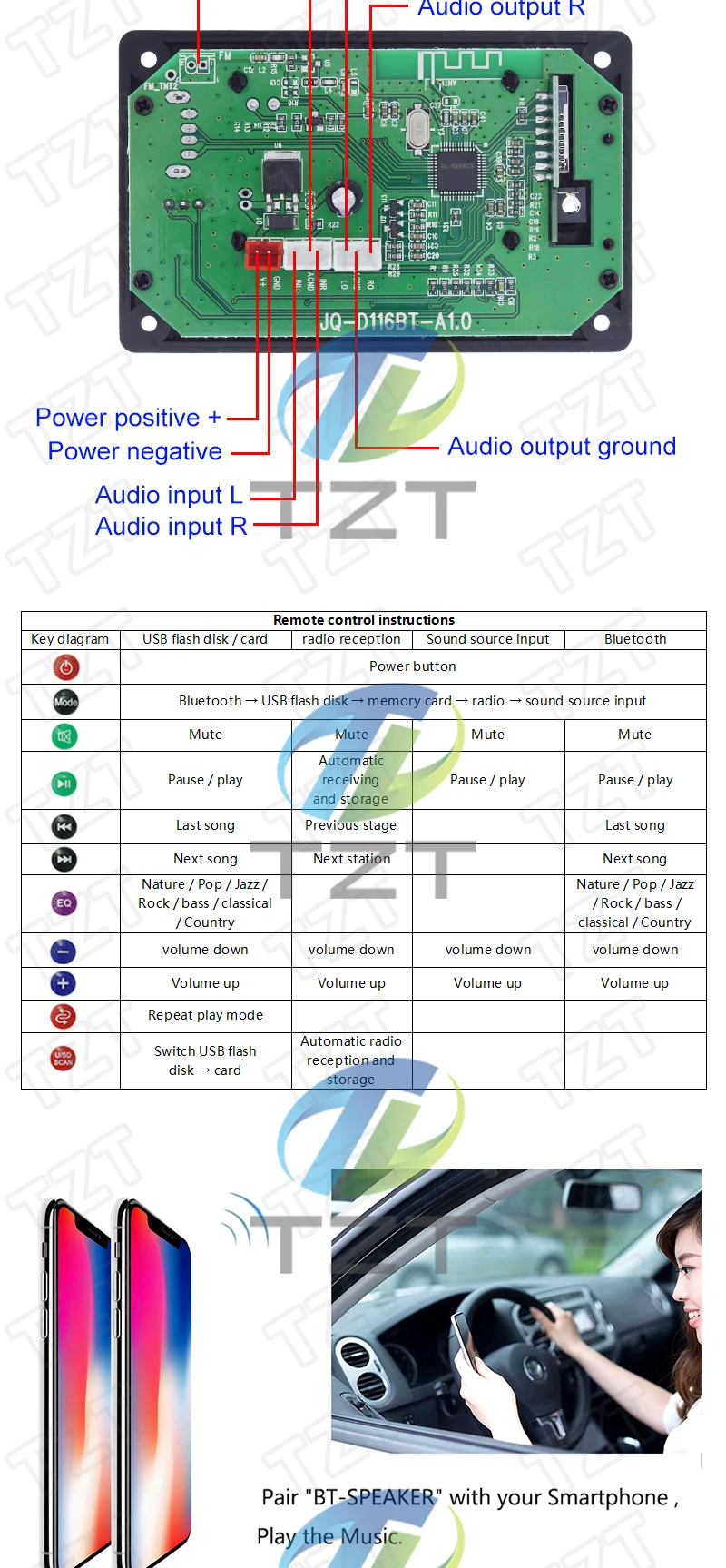DC 5V 12V MP3 Decoder Board WMA Decodierung MP3 Player Bluetooth 5,0 Audio Modul Unterstützung WMA WAV TF USB FM Radio Freisprechen Anruf – Detail 3