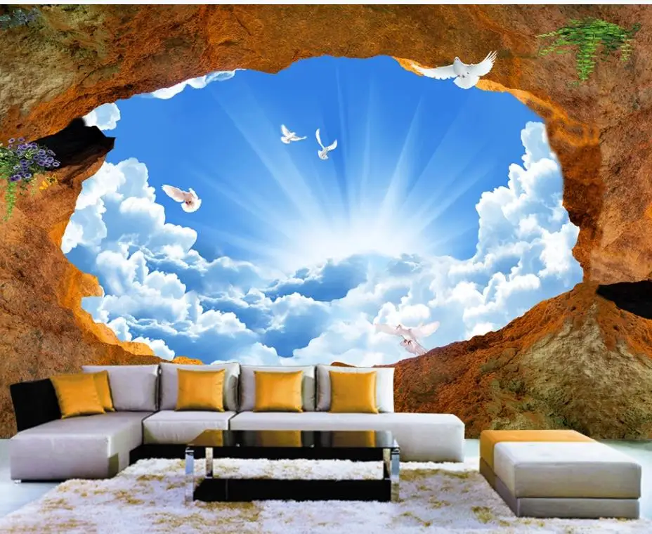 wall sky white cloud wallpapers 3d three dimensional large scale background beautiful scenery | Обустройство дома