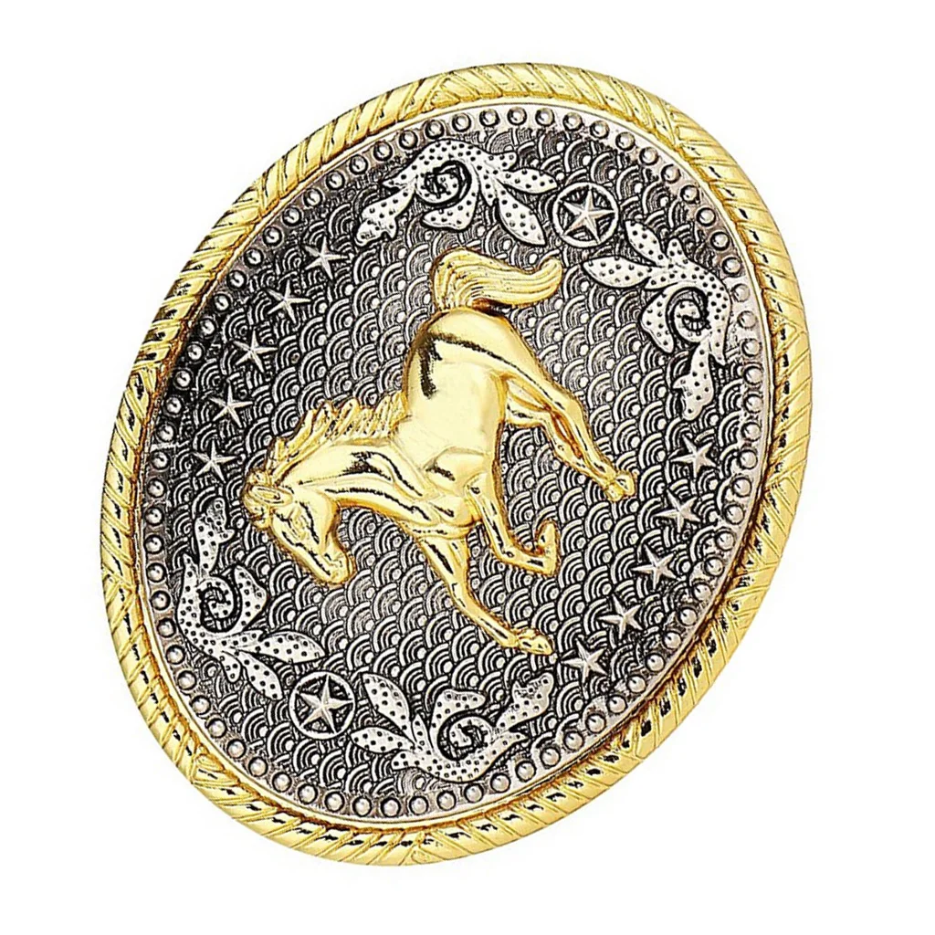 Rodeo Oval Floral Animal Horse Racing Belt Buckle Men Western Cowboy Buckle