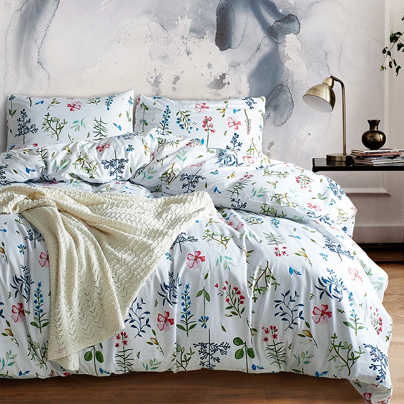 

High Quality Soft Comfortable Bed Set 2/3pc Duvet Cover Pillowcase Flower Leaves Tree Print Natural Bedding Set Home Textiles